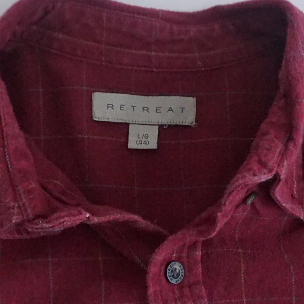 Vintage Retreat Maroon Checker Pattern 100% Cotton Button Down Dress Shirt L - Picture 10 of 10